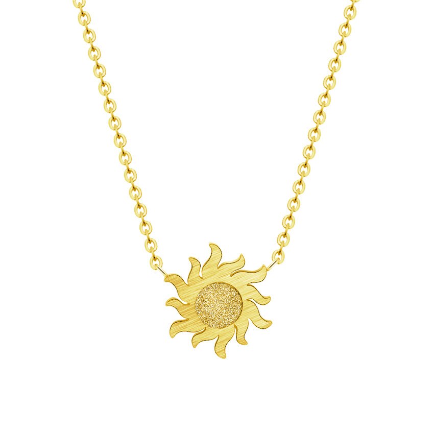Stainless Steel Chain Colar Gold Sun Pendant Necklace Women Men Jewelry Christmas Gift Round Charm Choker