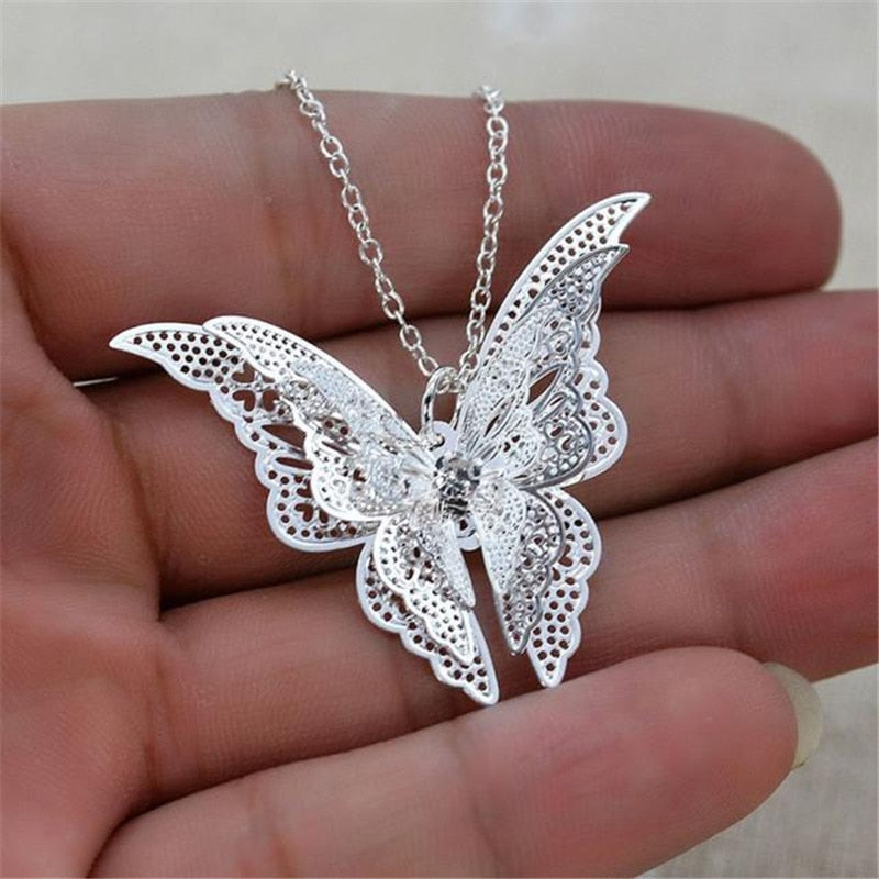 Stylish Wild Necklace Luxury Long Pendant Necklace Popular Lovely Butterfly Pendant Chain Necklace Luxury High Quality SL1 L0326 (Silver 50cm5cm19.69X1.97)