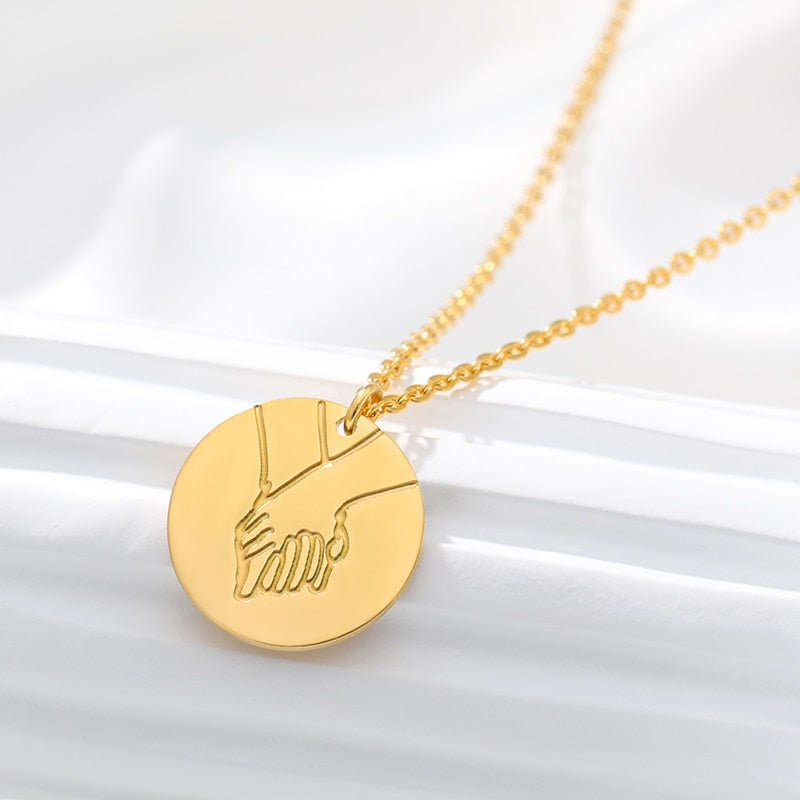 Stainless Steel Sign Language Gestures Necklace For Women Girls Rose Gold Silver Long Chain Engraved Choker Necklace BFF Jewelry